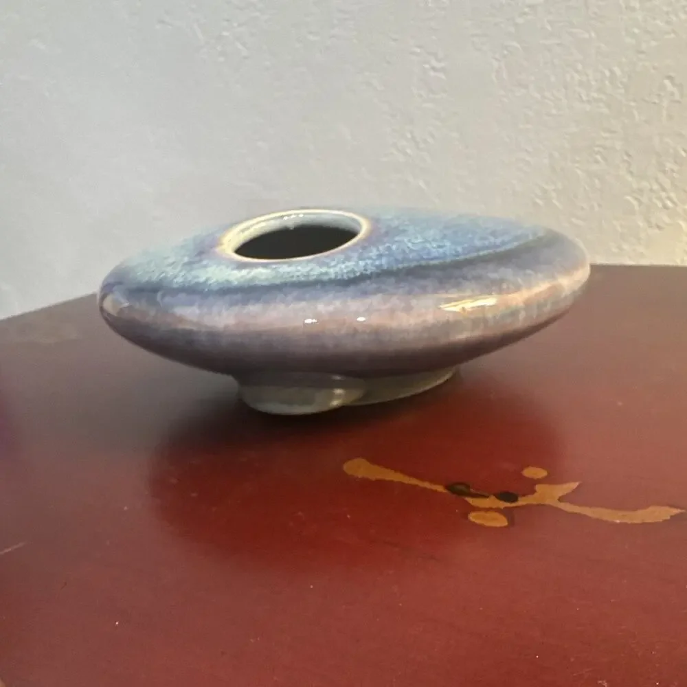 Georgetown Pottery Ikebana round flat UFO flower frog signed , Main Art Pottery